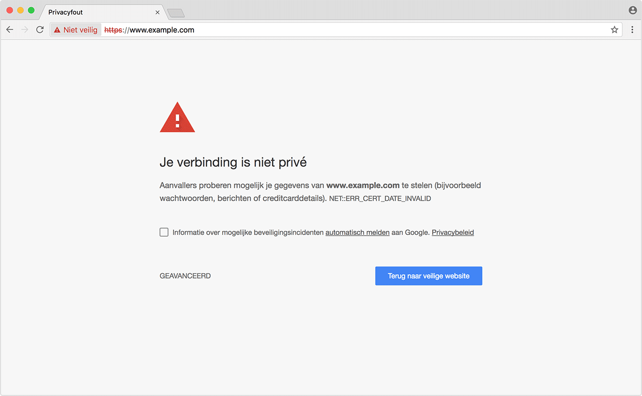 Chrome browser niet vertrouwd SSL
